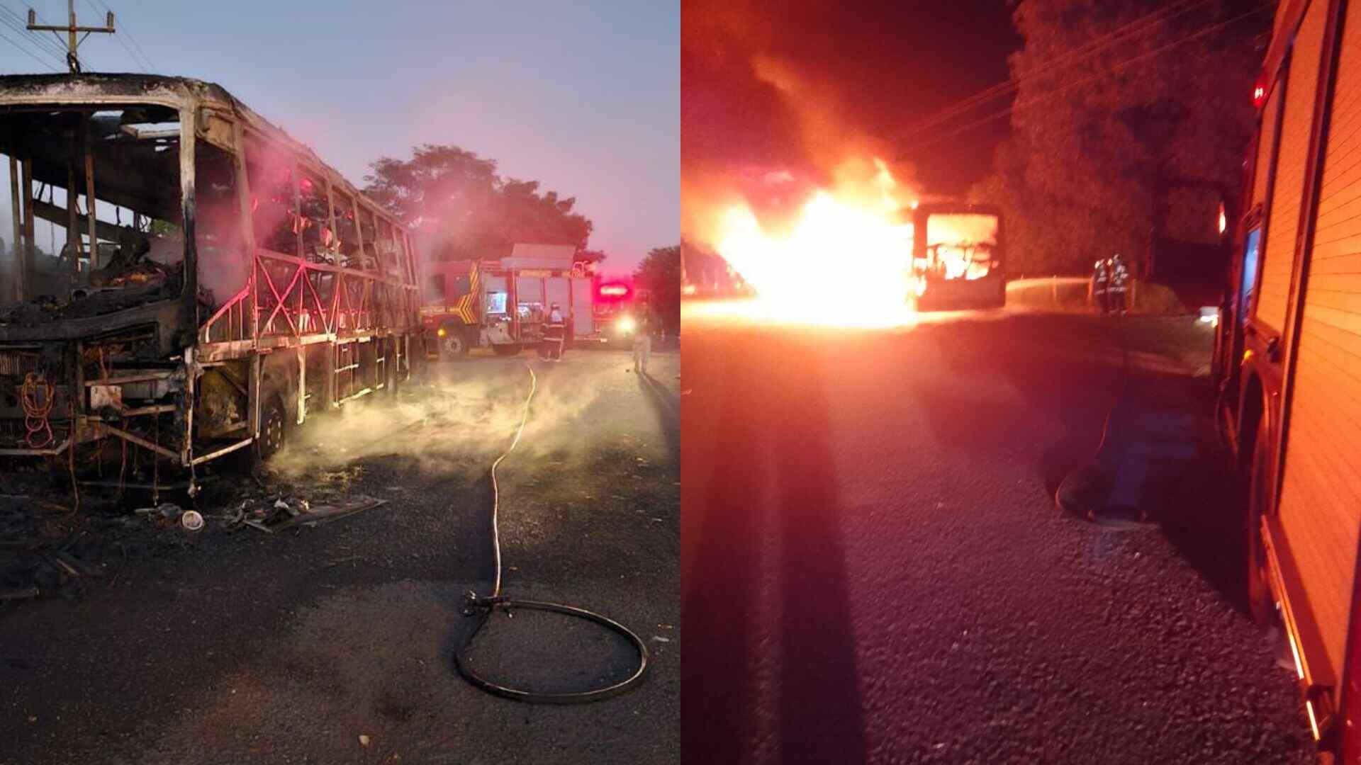 VÍDEO: ônibus pega fogo durante a madrugada no pátio da PMA em Aquidauana