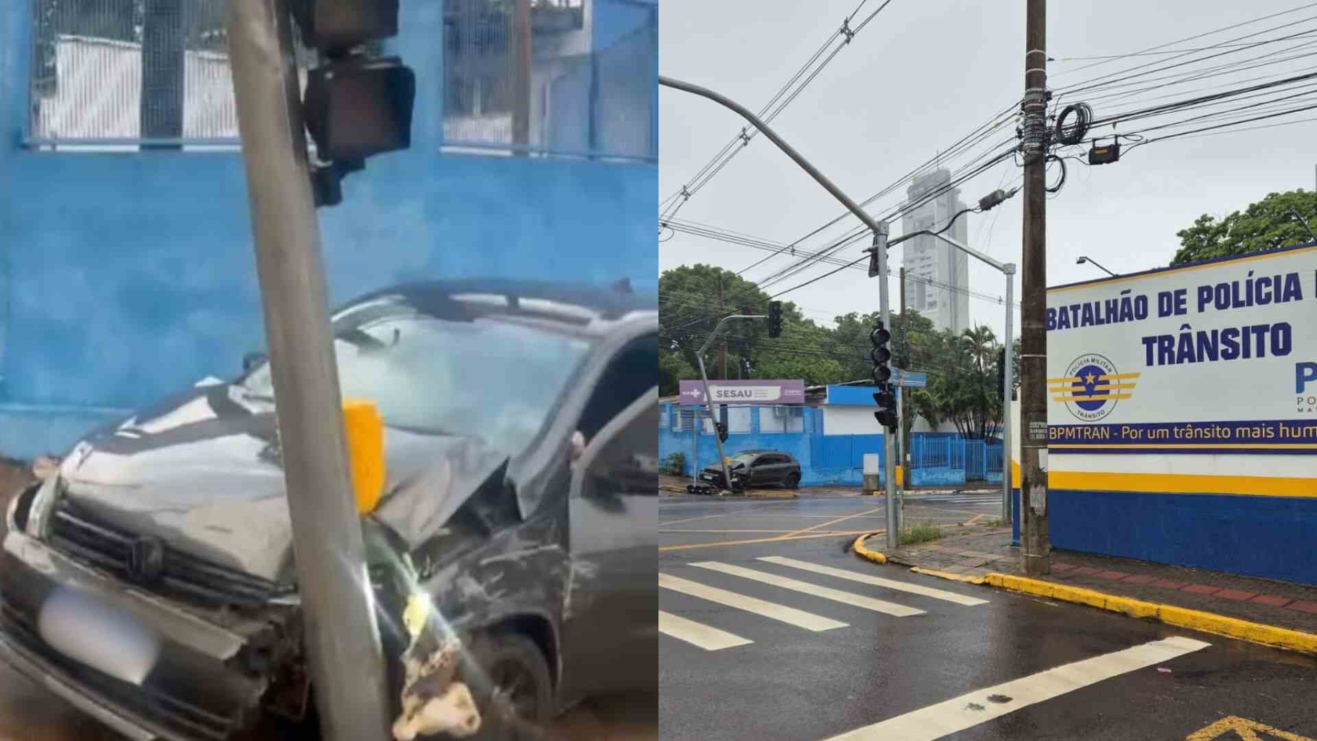 Bêbado, motorista é preso após bater em semáforo em frente ao Batalhão de Trânsito em Campo Grande